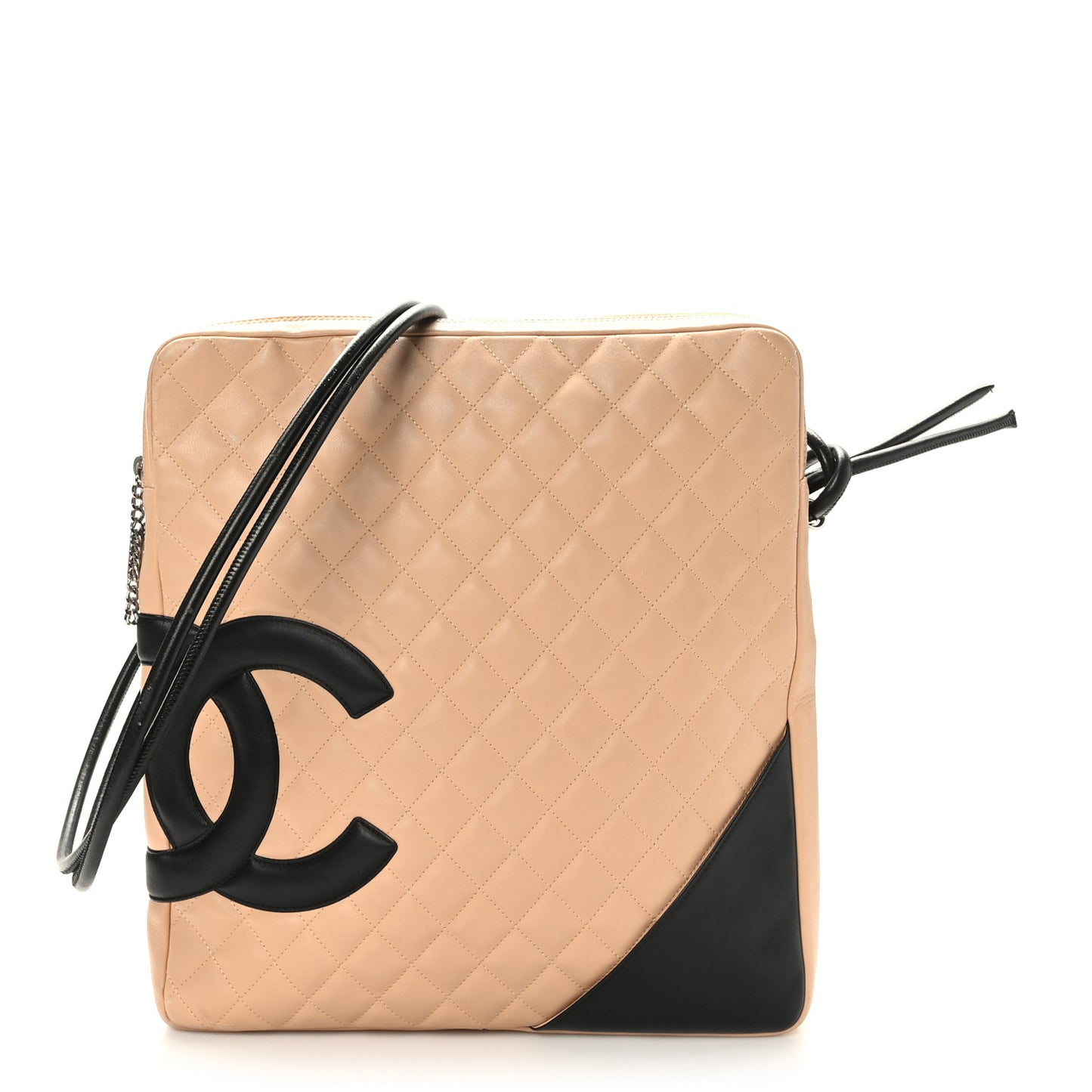 Calfskin Quilted Large Cambon Messenger Beige Black