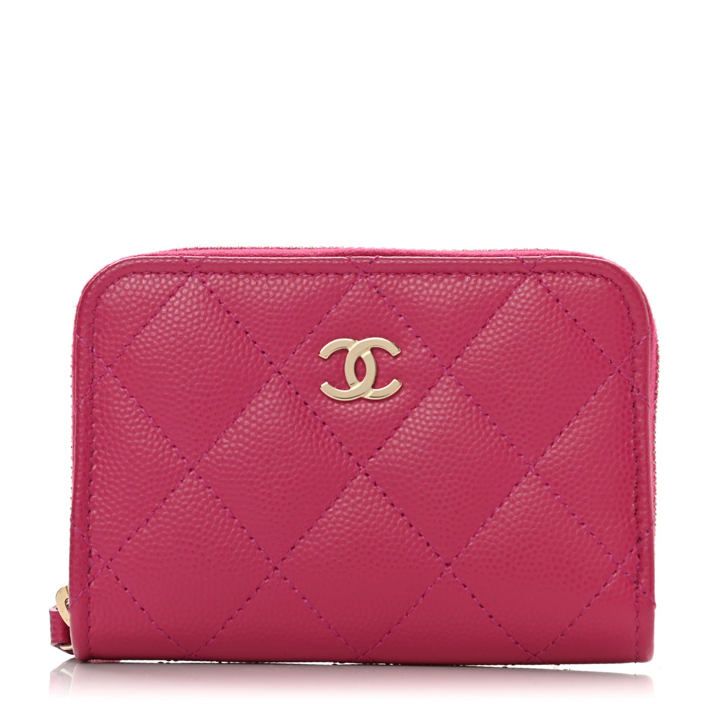 Caviar Quilted Zip Coin Purse Pink