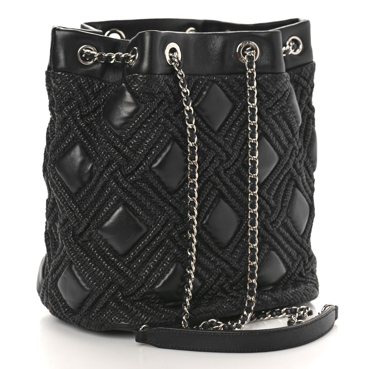 Lambskin Quilted Astrakan Drawstring Shoulder Bag Black
