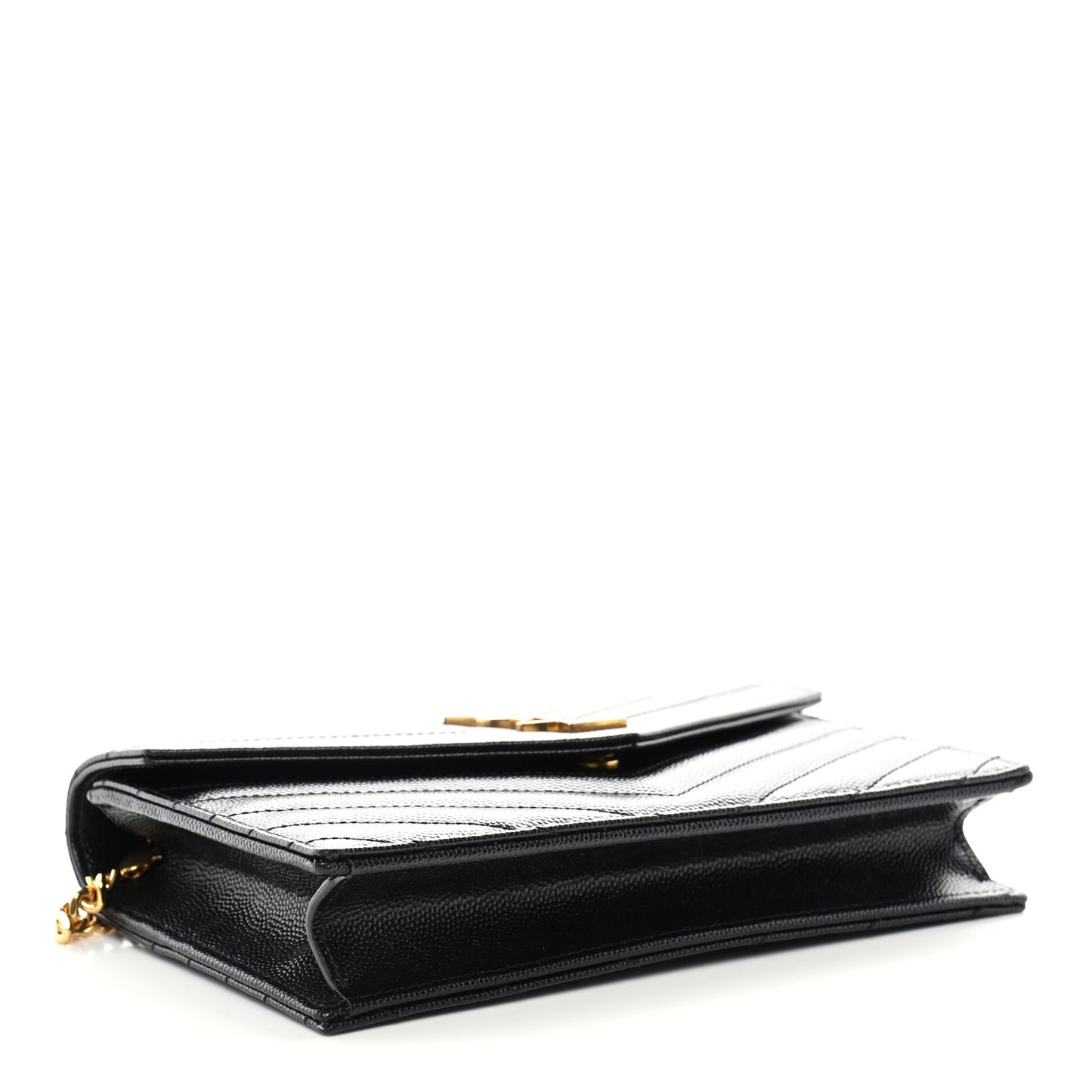 Grain De Poudre Matelasse Chevron Monogram Envelope Chain Wallet Black