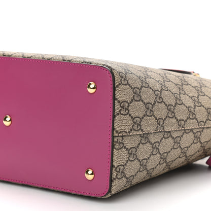 Gucci GG Supreme Monogram Linea A Foldover Tote Beige Hibiscus Red New Rosette 6 of 11