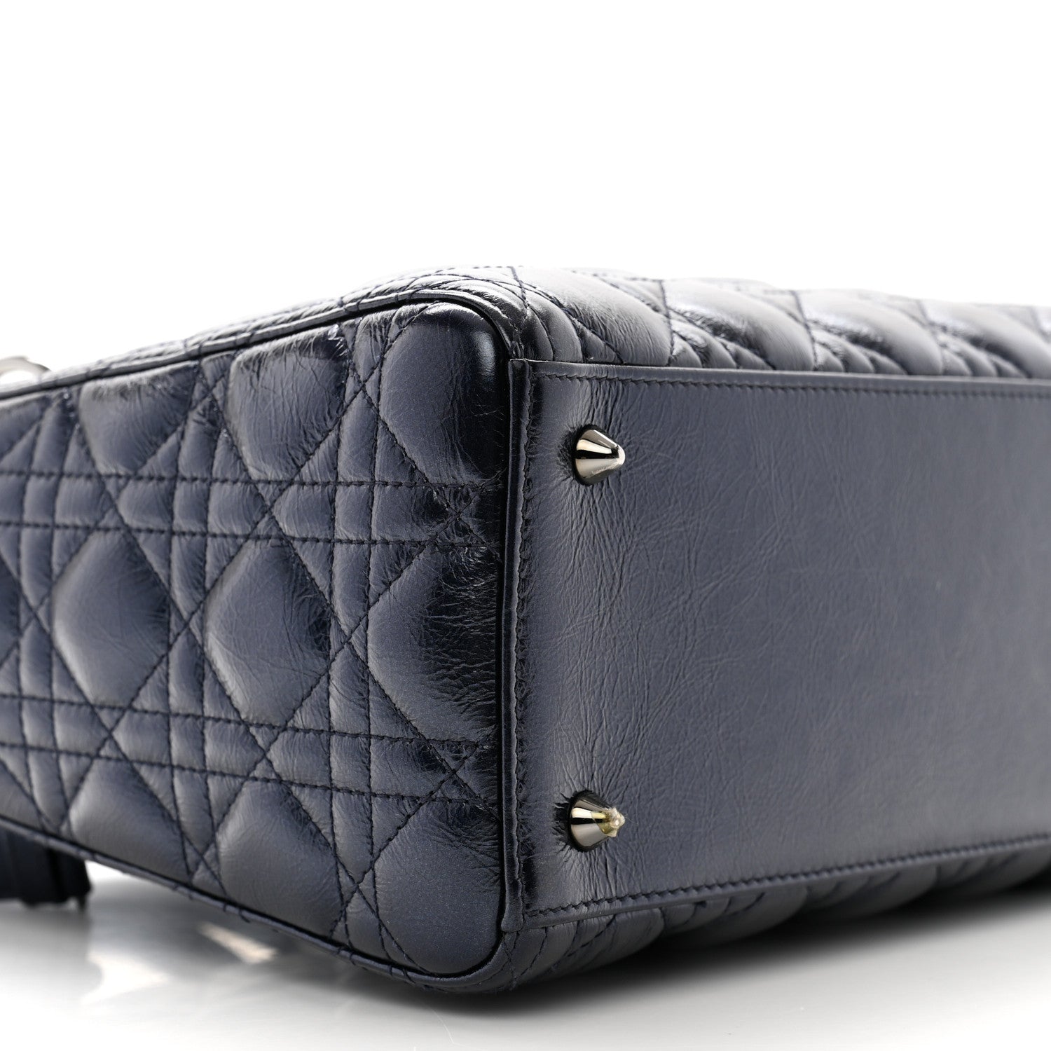 Christian Dior Metallic Lambskin Cannage Medium Lady Dior Navy Blue 9 of 12