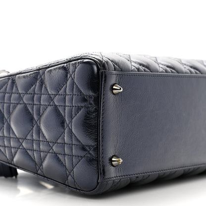 Christian Dior Metallic Lambskin Cannage Medium Lady Dior Navy Blue 9 of 12