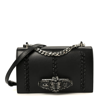 Alexander McQueen Calfskin Stitched Butterfly Jeweled Knuckle Satchel Black 1 of 11