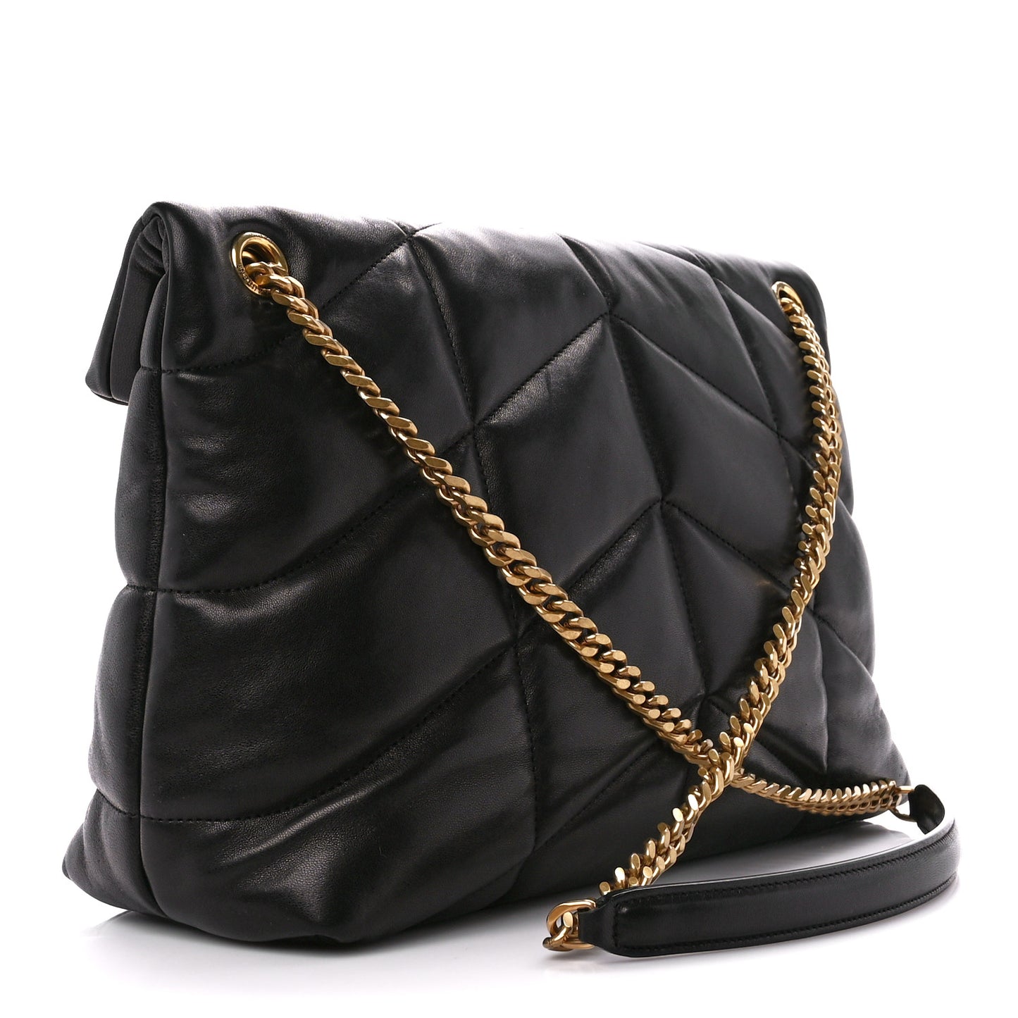 Lambskin Quilted Medium Loulou Puffer Monogram Chain Satchel Black