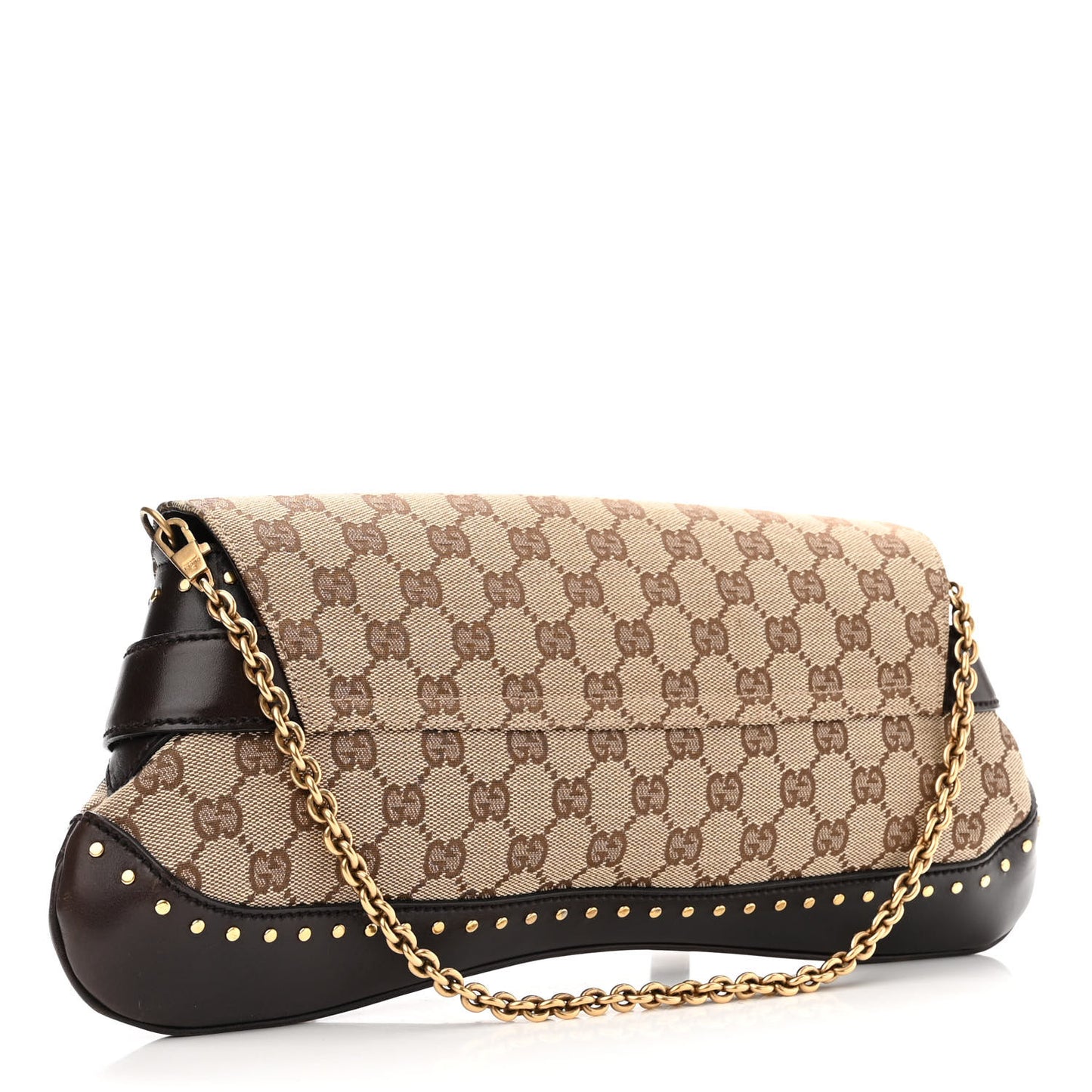 Monogram Studded Horsebit Clutch Dark Brown