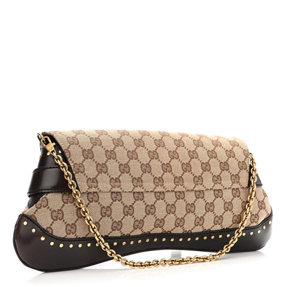 Gucci Monogram Studded Horsebit Clutch Dark Brown 3 of 15