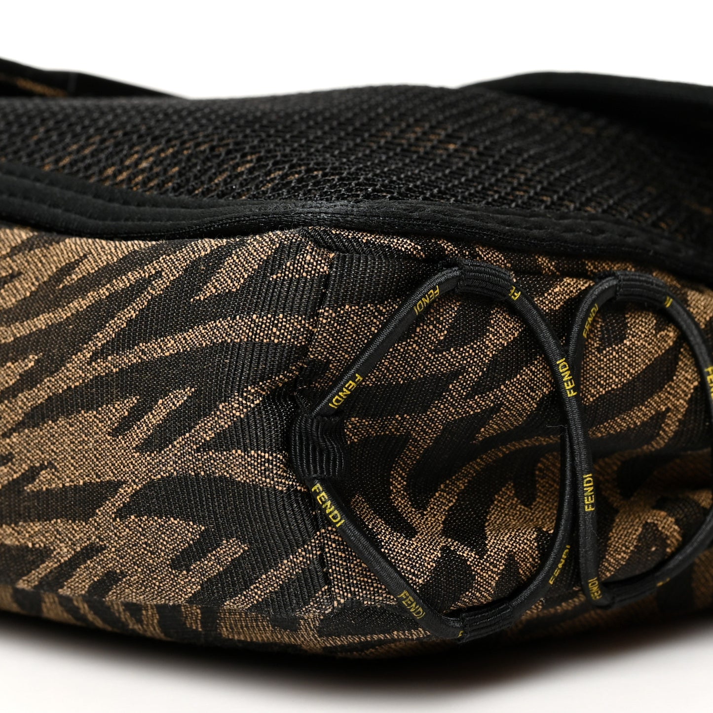 X SARAH COLEMAN Fabric Jacquard Vitello Grace FF Vertigo Woven Lanyard Large Baguette Tobacco Moro Black