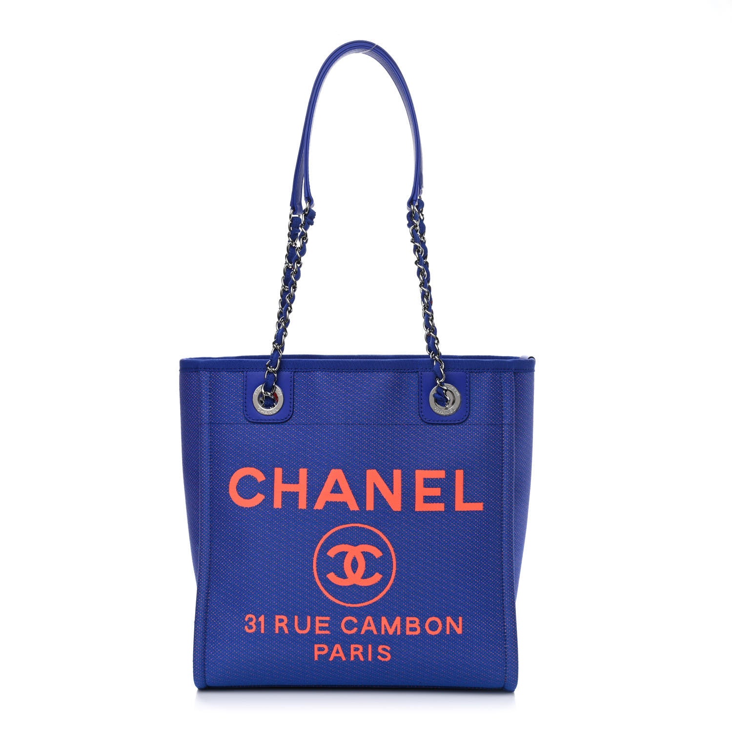 Chanel Mixed Fibers Mini Deauville Tote Blue Orange 1 of 10