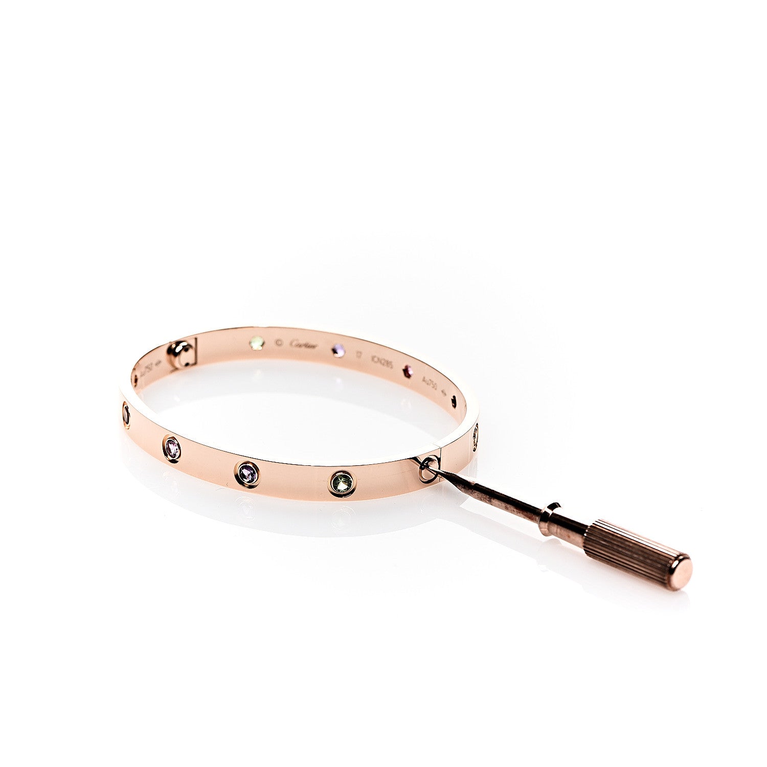 Cartier 18K Pink Gold Sapphire Garnet Amethyst LOVE Bracelet 17 3 of 7