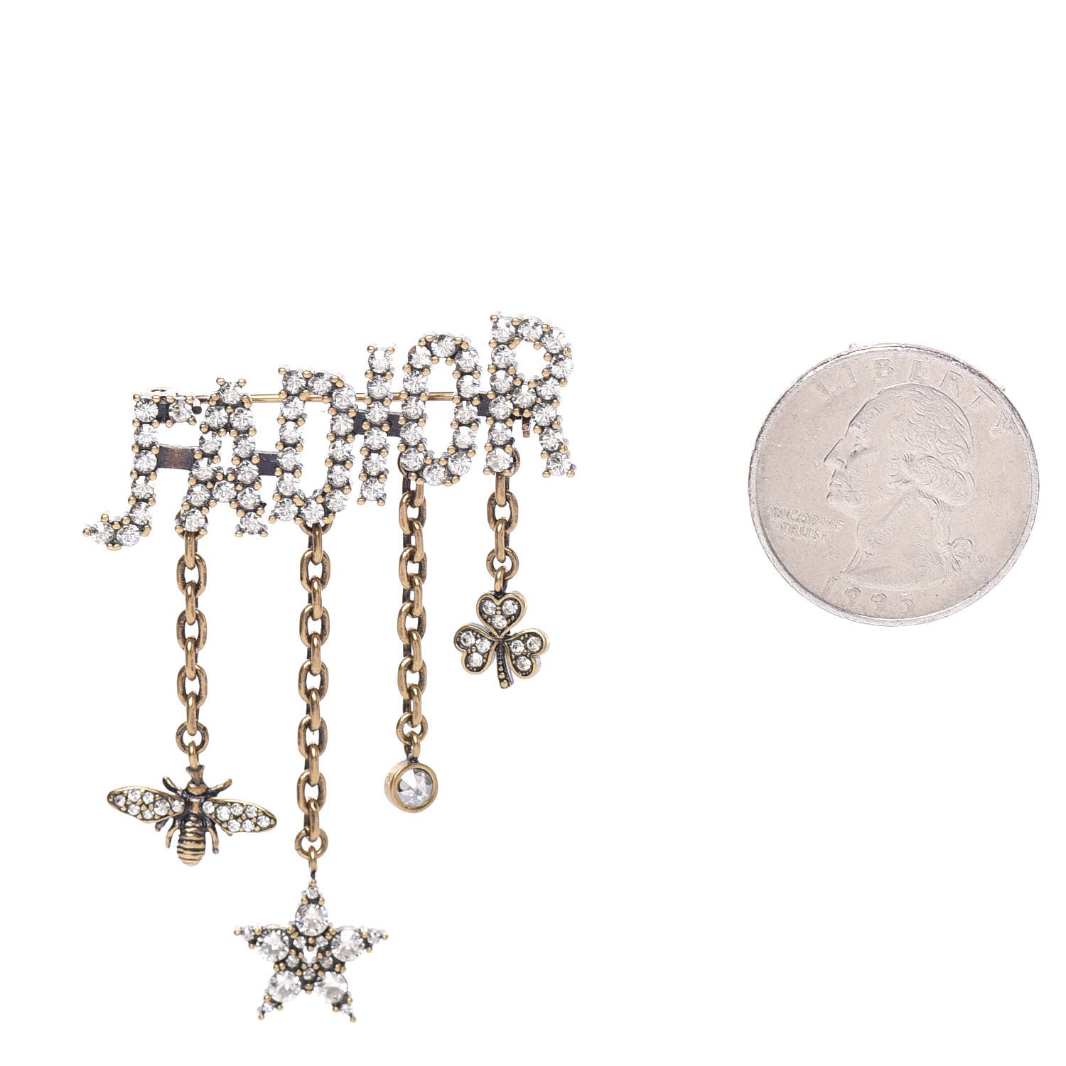 Christian Dior Metal Crystal J'Adior Logo Brooch Aged Gold 2 of 3