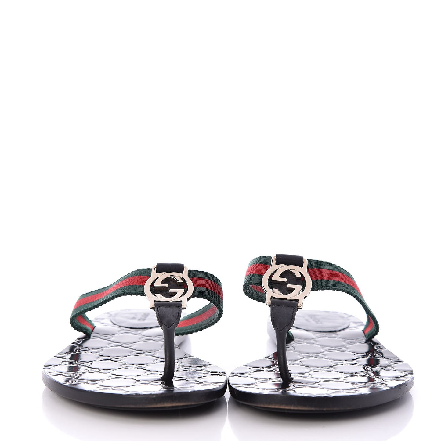 Nylon Guccissima Web Womens Thong Sandals 38.5 Green Red Black