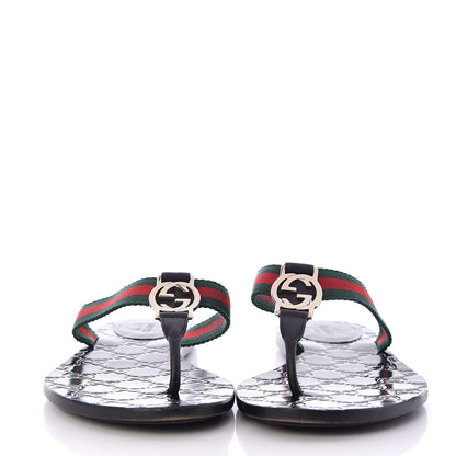 Gucci Nylon Guccissima Web Womens Thong Sandals 38.5 Green Red Black 2 of 13