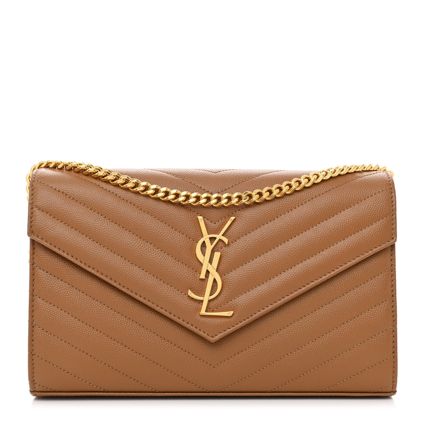 Grain De Poudre Matelasse Chevron Monogram Chain Wallet Dark Natural