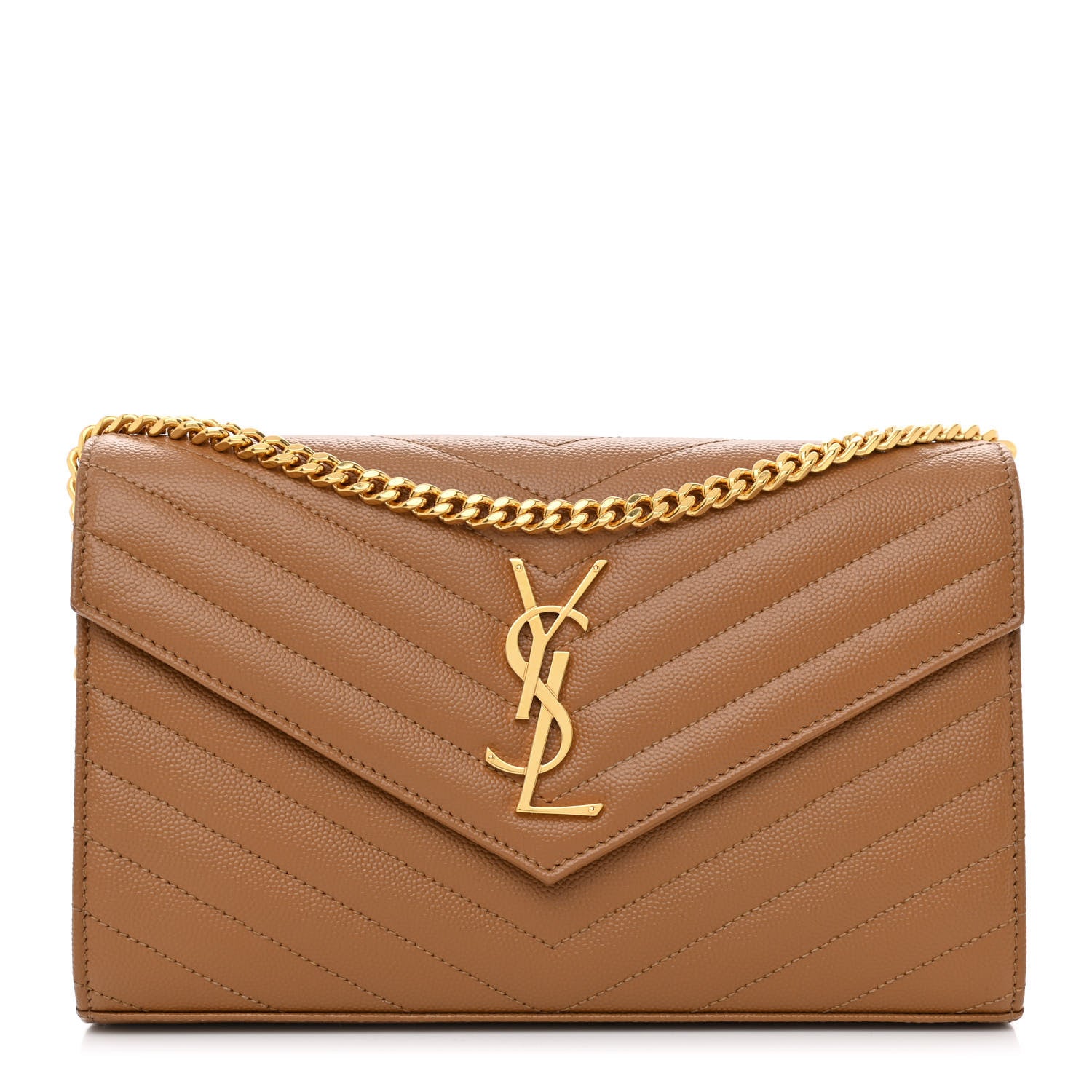 Saint Laurent Grain De Poudre Matelasse Chevron Monogram Chain Wallet Dark Natural 1 of 10