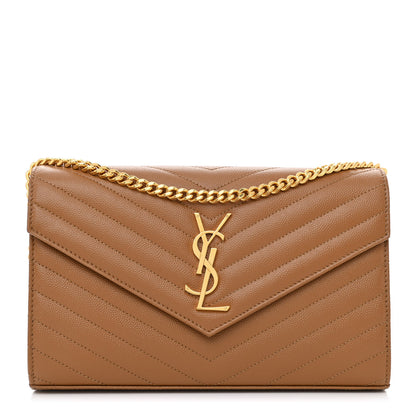 Saint Laurent Grain De Poudre Matelasse Chevron Monogram Chain Wallet Dark Natural 1 of 10