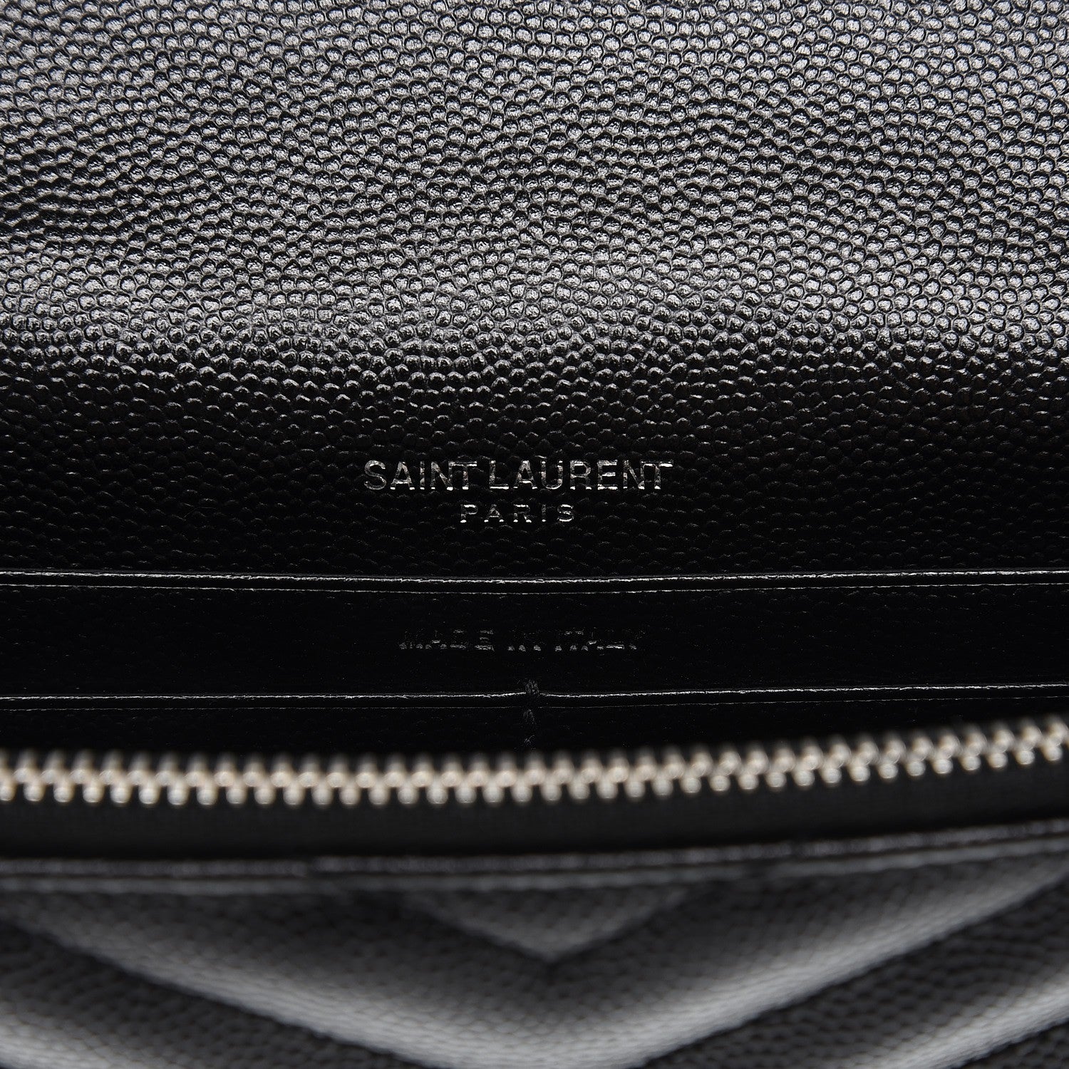 Saint Laurent Grain De Poudre Matelasse Chevron Monogram Envelope Chain Wallet Black 6 of 8