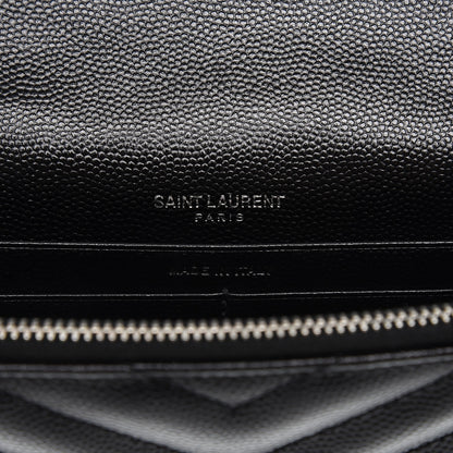 Saint Laurent Grain De Poudre Matelasse Chevron Monogram Envelope Chain Wallet Black 6 of 8