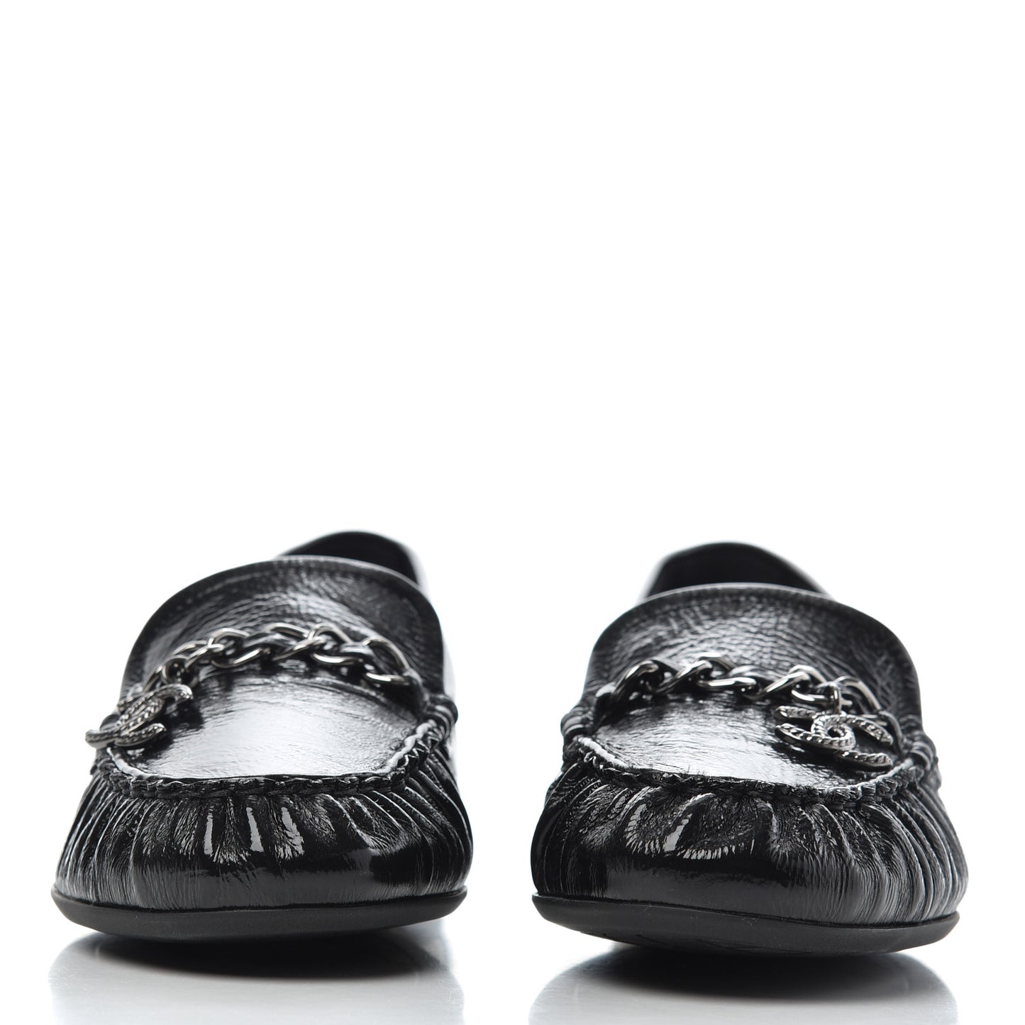 Crackled Patent Calfskin CC Mocassin Loafers 38 Black