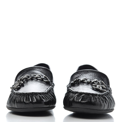 Chanel Crackled Patent Calfskin CC Mocassin Loafers 38 Black 2 of 14