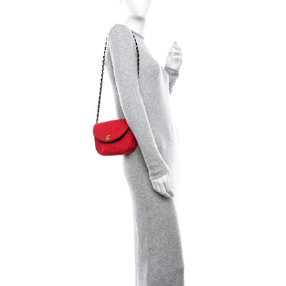 Chanel Jersey Vertical Quilted Half Moon Chain Flap Red 2 of 9