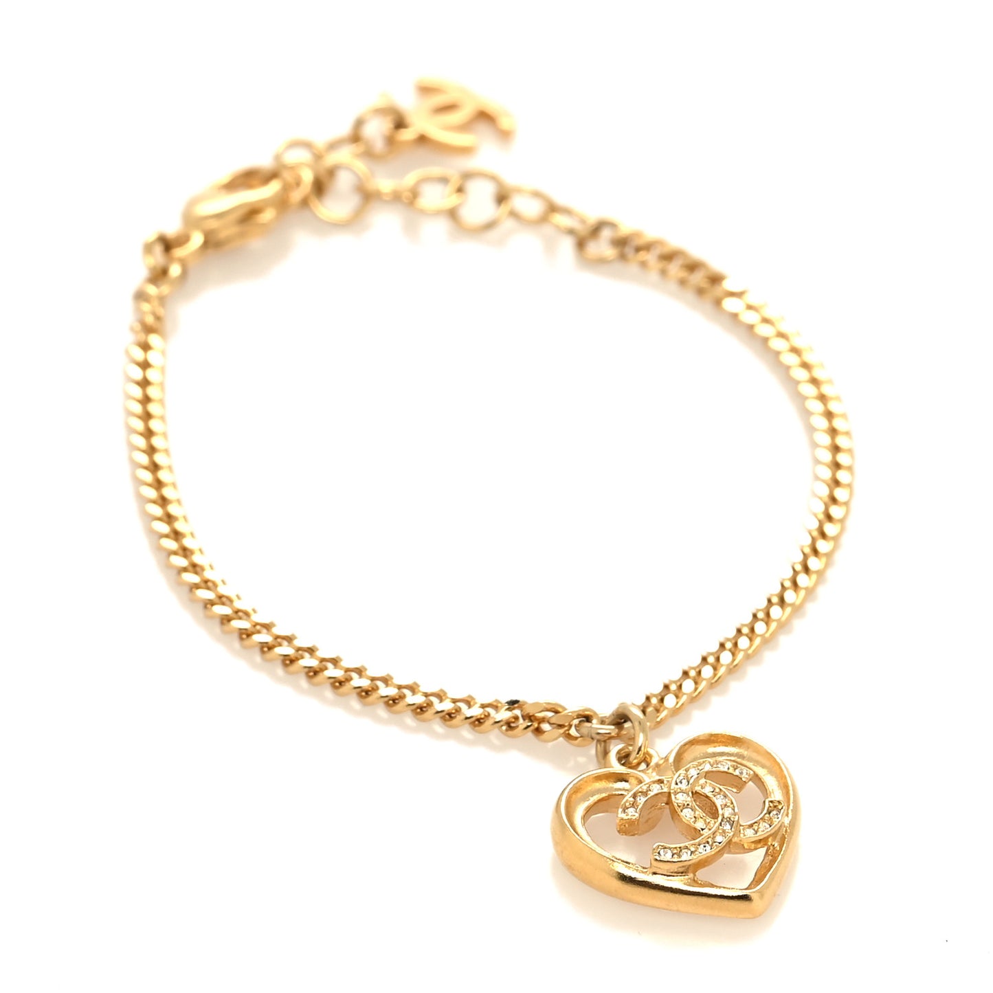 Crystal Chain Heart Bracelet Gold
