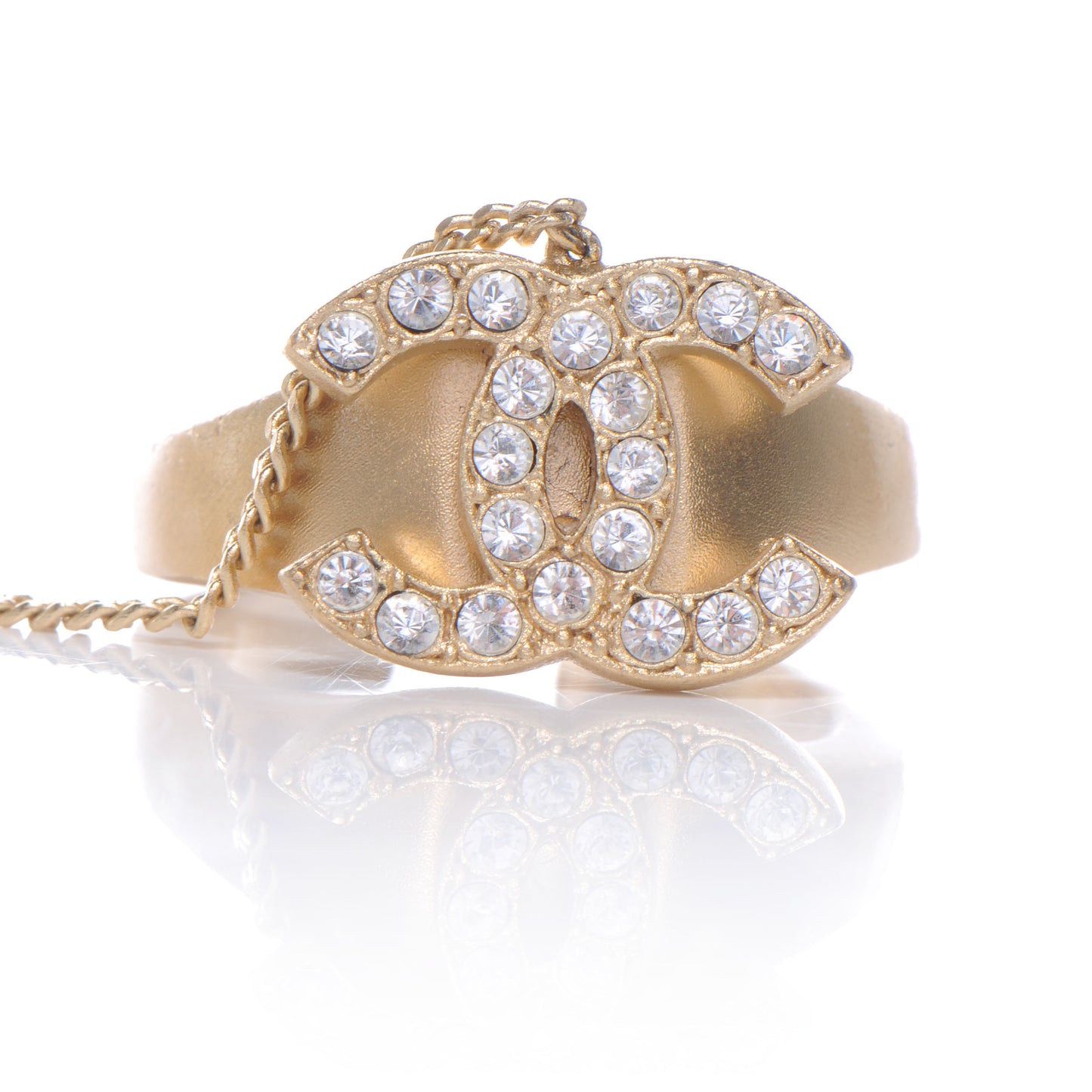 Crystal Logo Cuff w CC Ring and Chain Matte Gold