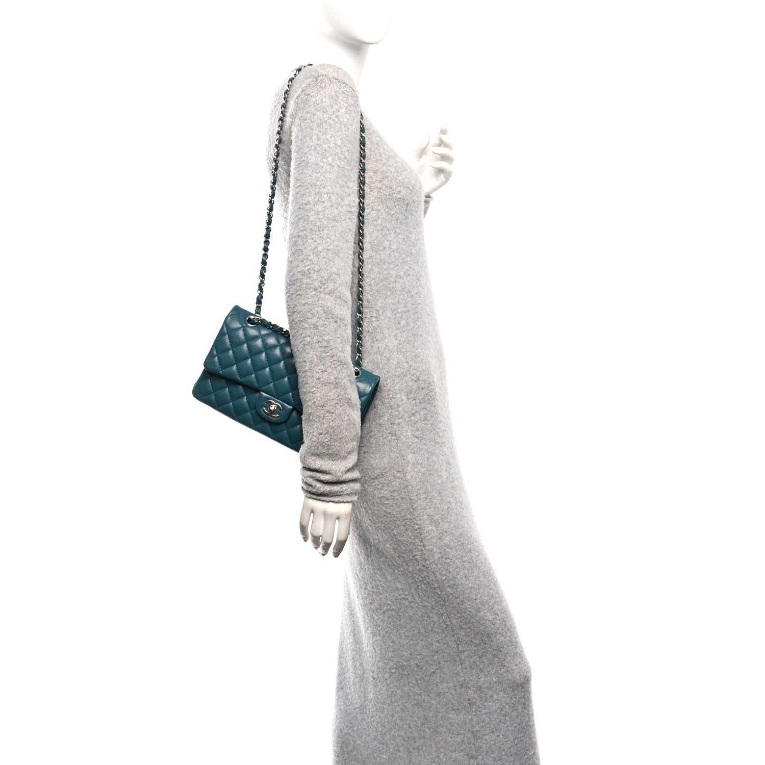 Chanel Caviar Quilted Medium Double Flap Dark Turquoise 2 of 10