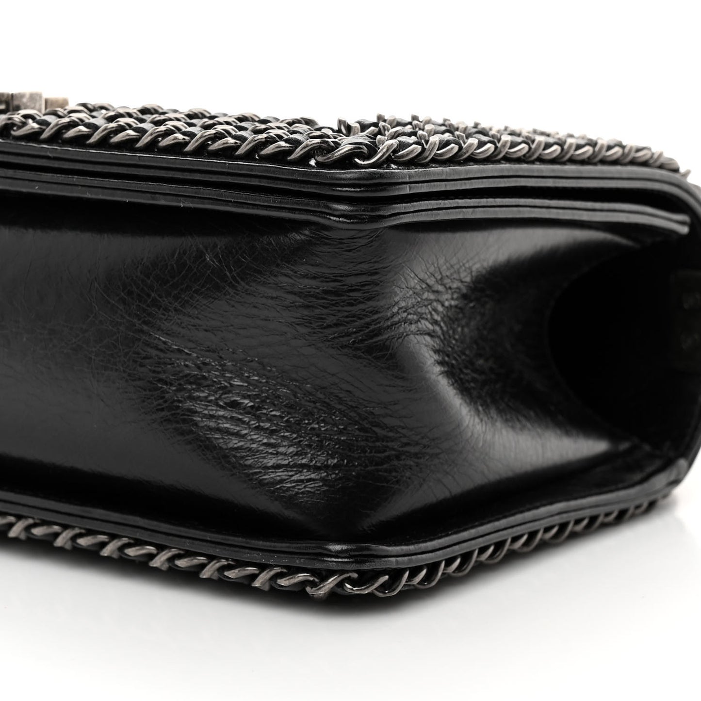 Glazed Calfskin Quilted Medium Chain Around Boy Flap Black