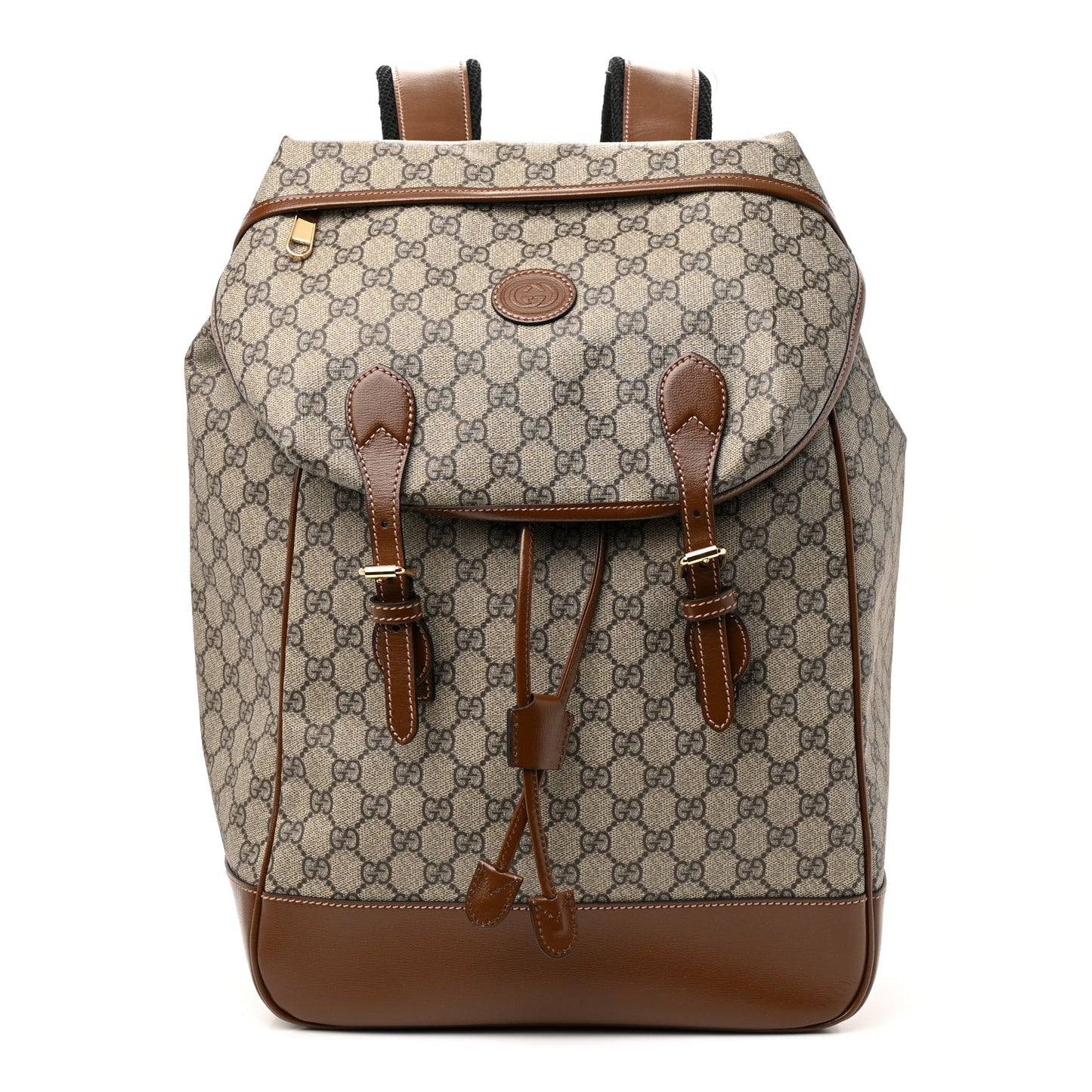 GG Supreme Monogram Azalea Calfskin Medium Retro Interlocking G Buckle Backpack Beige Ebony Brown Sugar