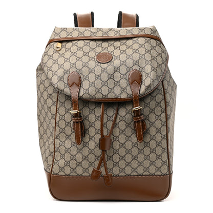 Gucci GG Supreme Monogram Azalea Calfskin Medium Retro Interlocking G Buckle Backpack Beige Ebony Brown Sugar 1 of 14