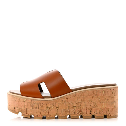 Hermes Calfskin Cork Eze 30 Sandals 38 Marron Glaise 1 of 9