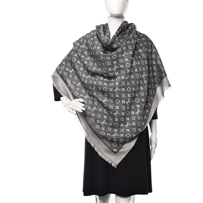 Louis Vuitton Wool Silk Monogram Denim Shawl Black 2 of 13