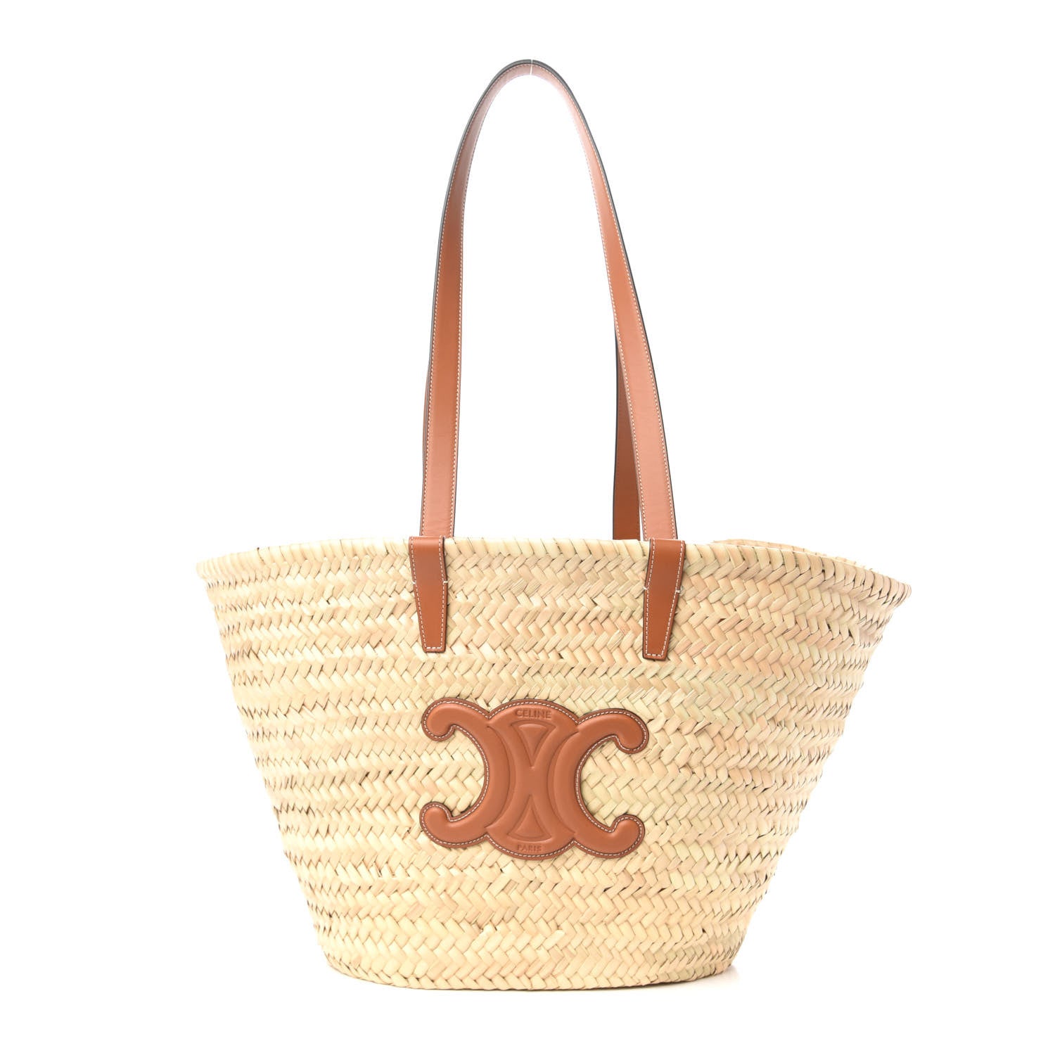 Celine Raffia Calfskin Triomphe Medium Panier Tan 1 of 9
