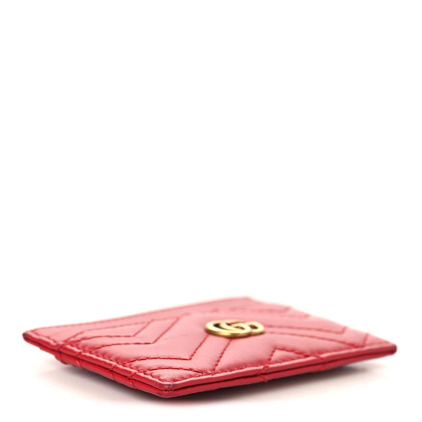 Calfskin Matelasse GG Marmont Card Holder Hibiscus Red
