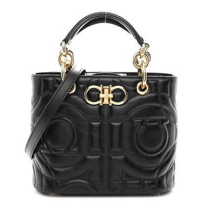 Salvatore Ferragamo Calfskin Embossed Logo Plaque Gancini Tote Black 1 of 10