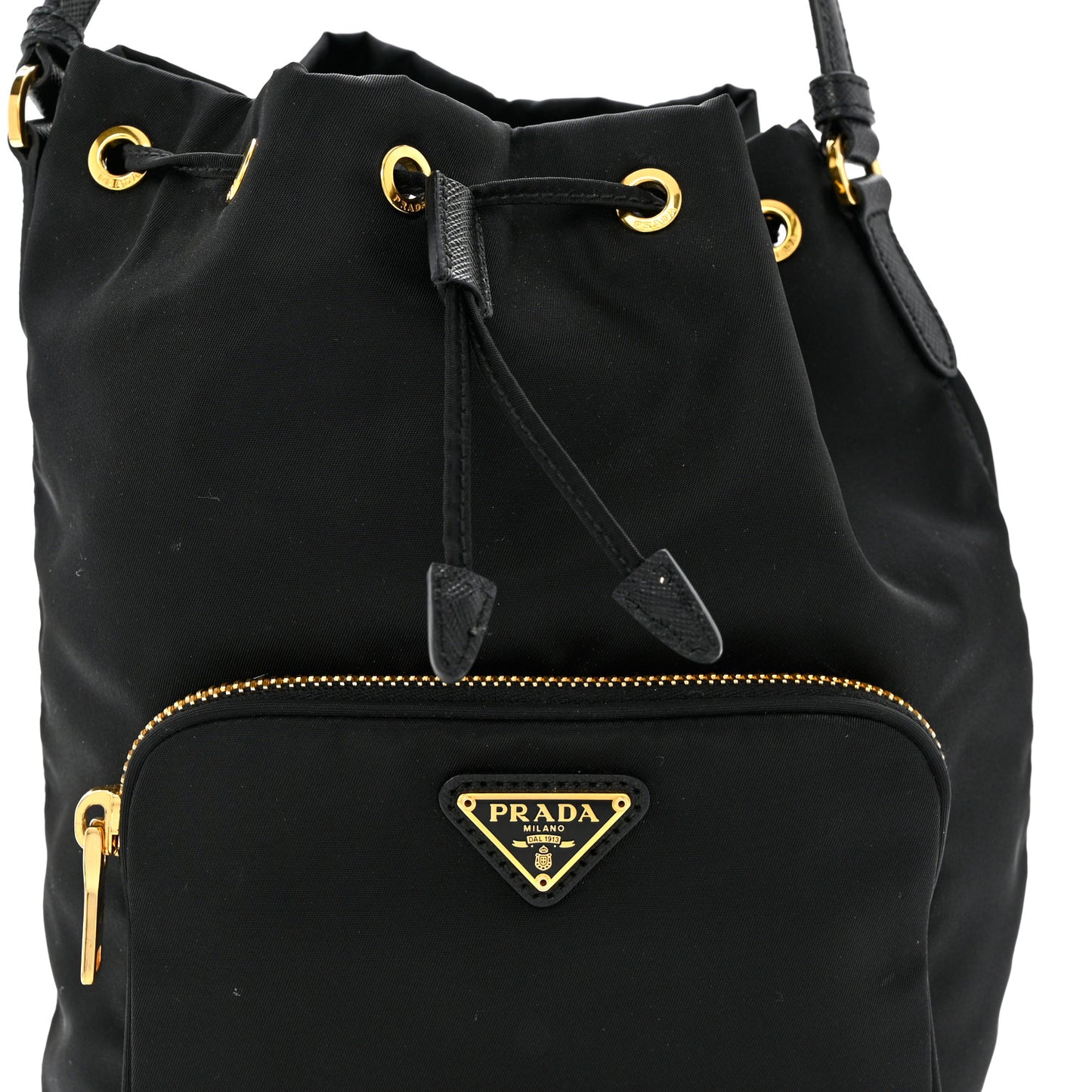 Saffiano Tessuto Nylon Mini Bucket Crossbody Bag Black