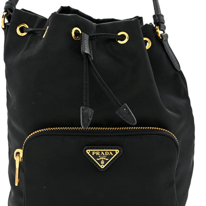 Prada Saffiano Tessuto Nylon Mini Bucket Crossbody Bag Black 8 of 10