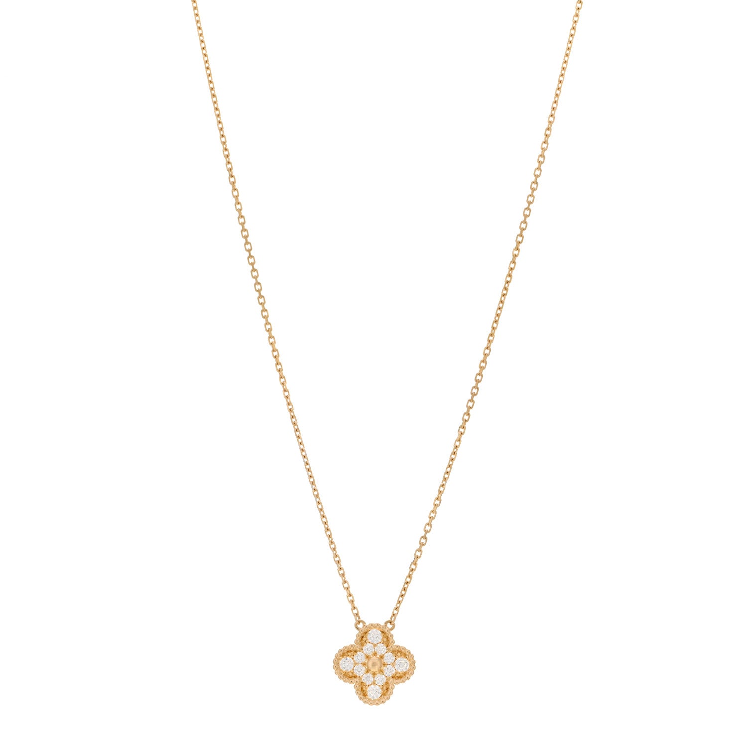 Van Cleef & Arpels 18K Yellow Gold Diamond Vintage Alhambra Pendant Necklace 1 of 6
