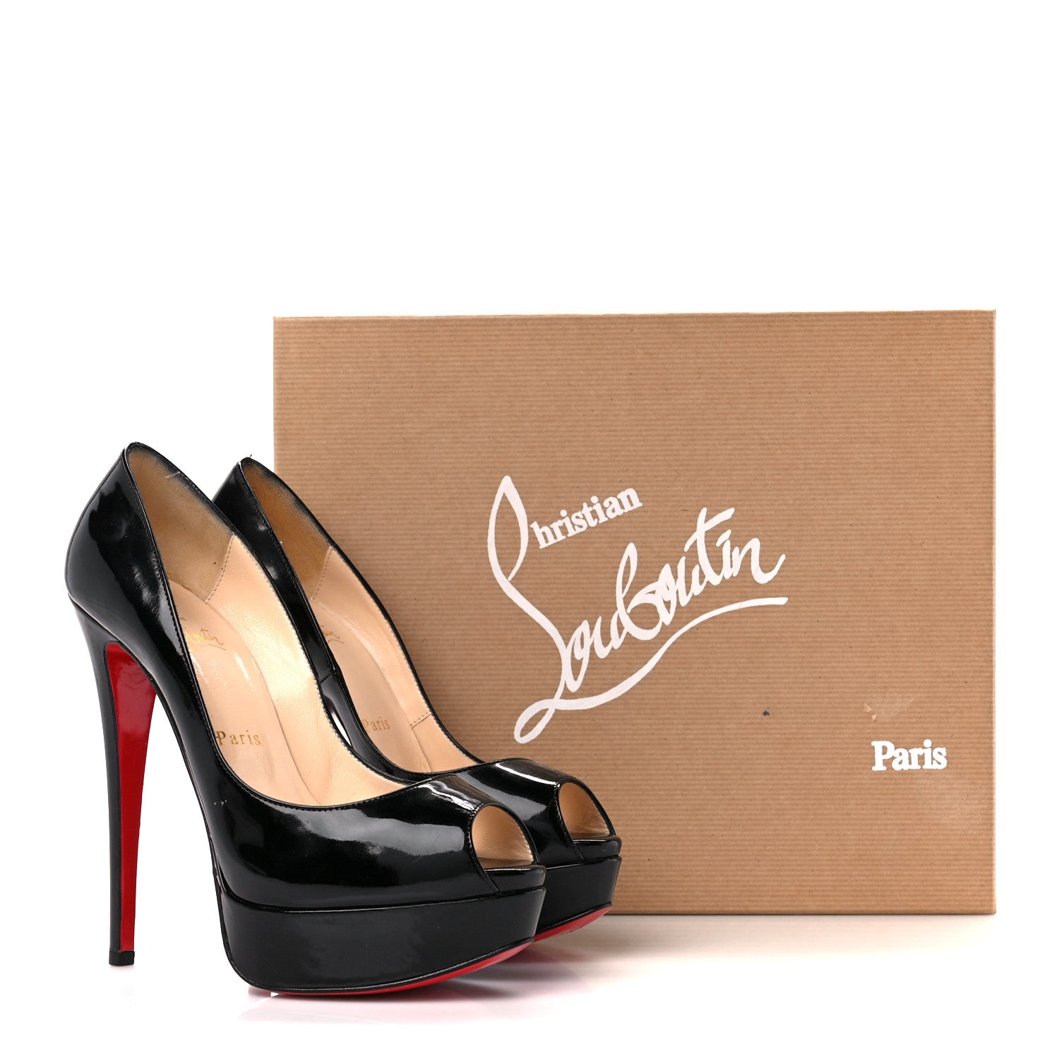Christian Louboutin Patent Lady Peep 150 Pumps 37.5 Black 9 of 9
