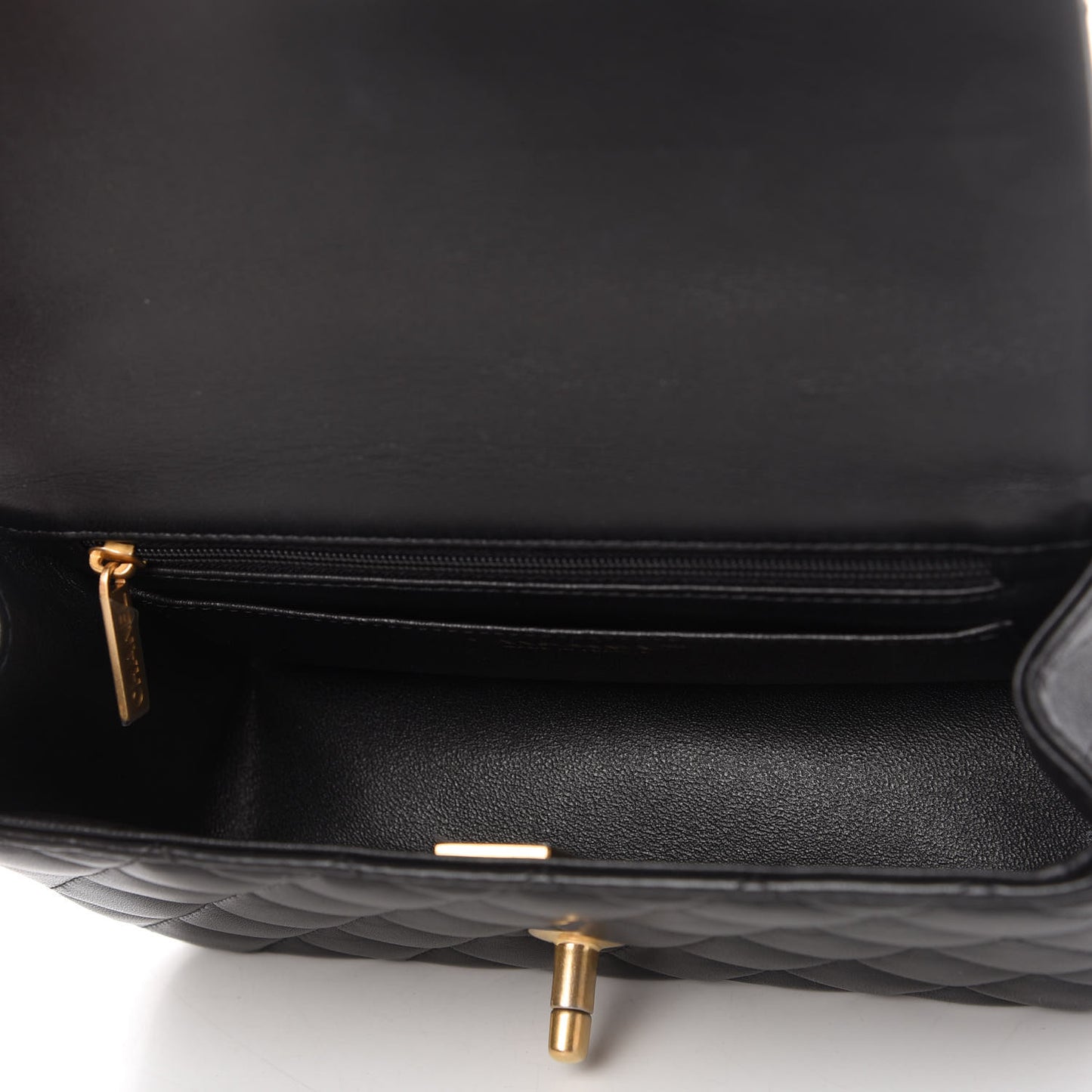 Lambskin Quilted Mini Top Handle Rectangular Flap Black