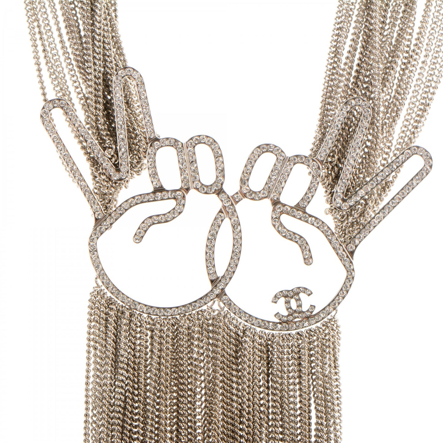 Crystal Emoji Peace CC Multi Strand Chain Necklace Silver
