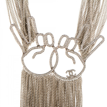 Chanel Crystal Emoji Peace CC Multi Strand Chain Necklace Silver 3 of 5