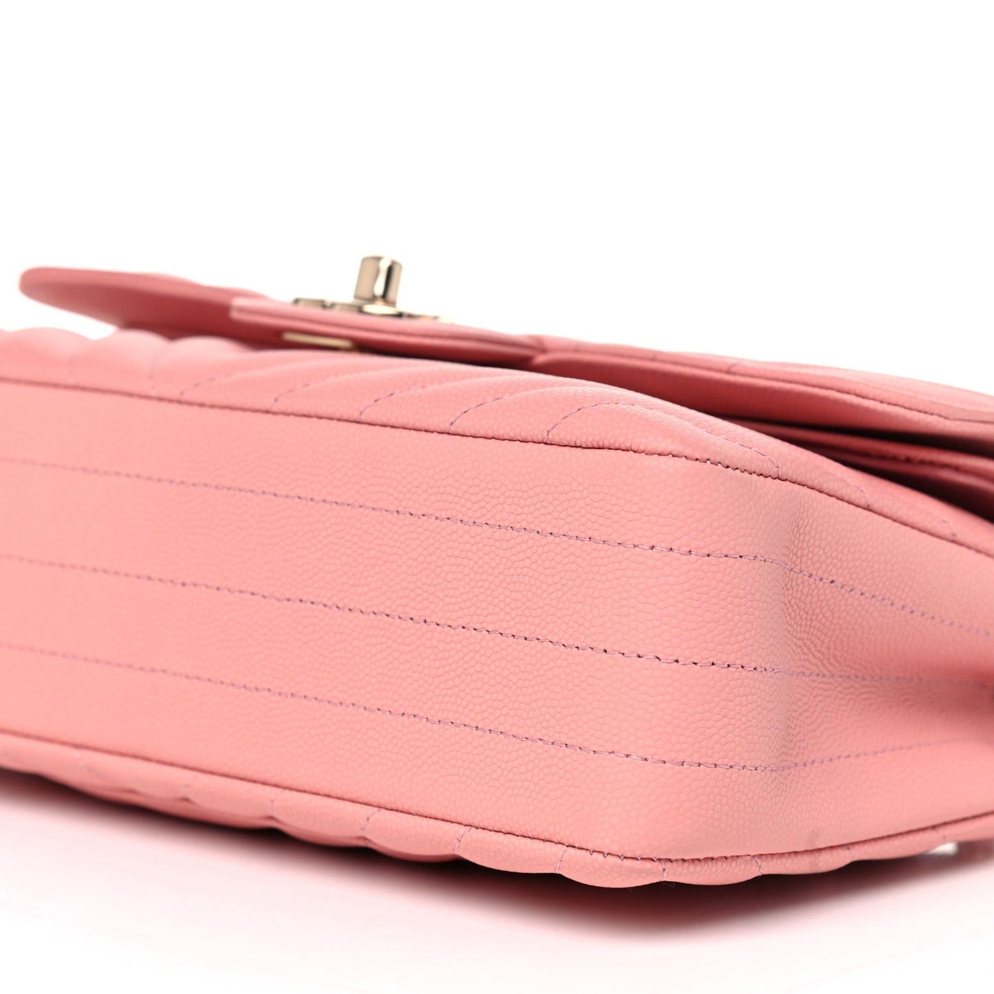 Caviar Chevron Quilted Small Double Flap Pink