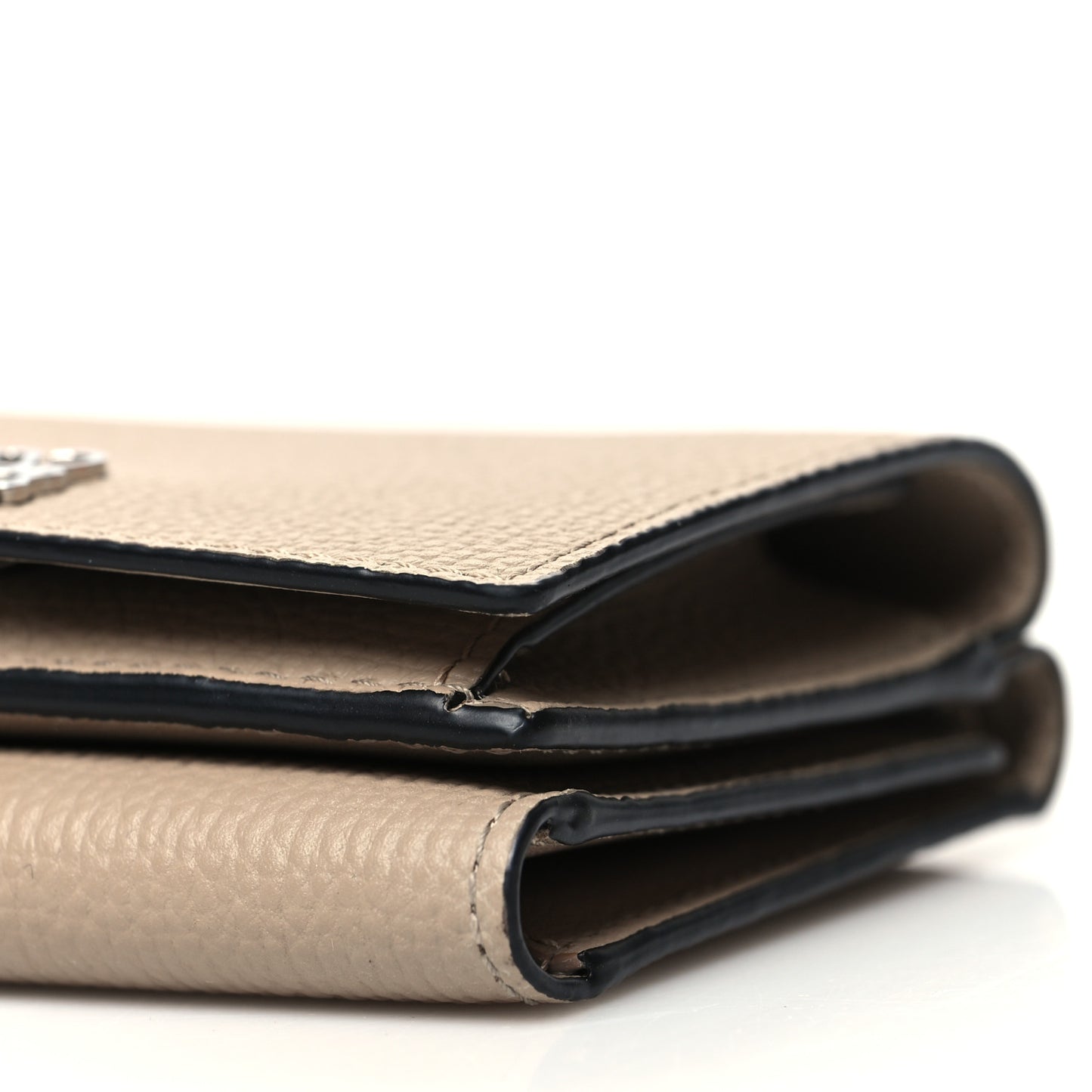 Pebble Grain Calfskin Anagram Small Vertical Wallet Sand