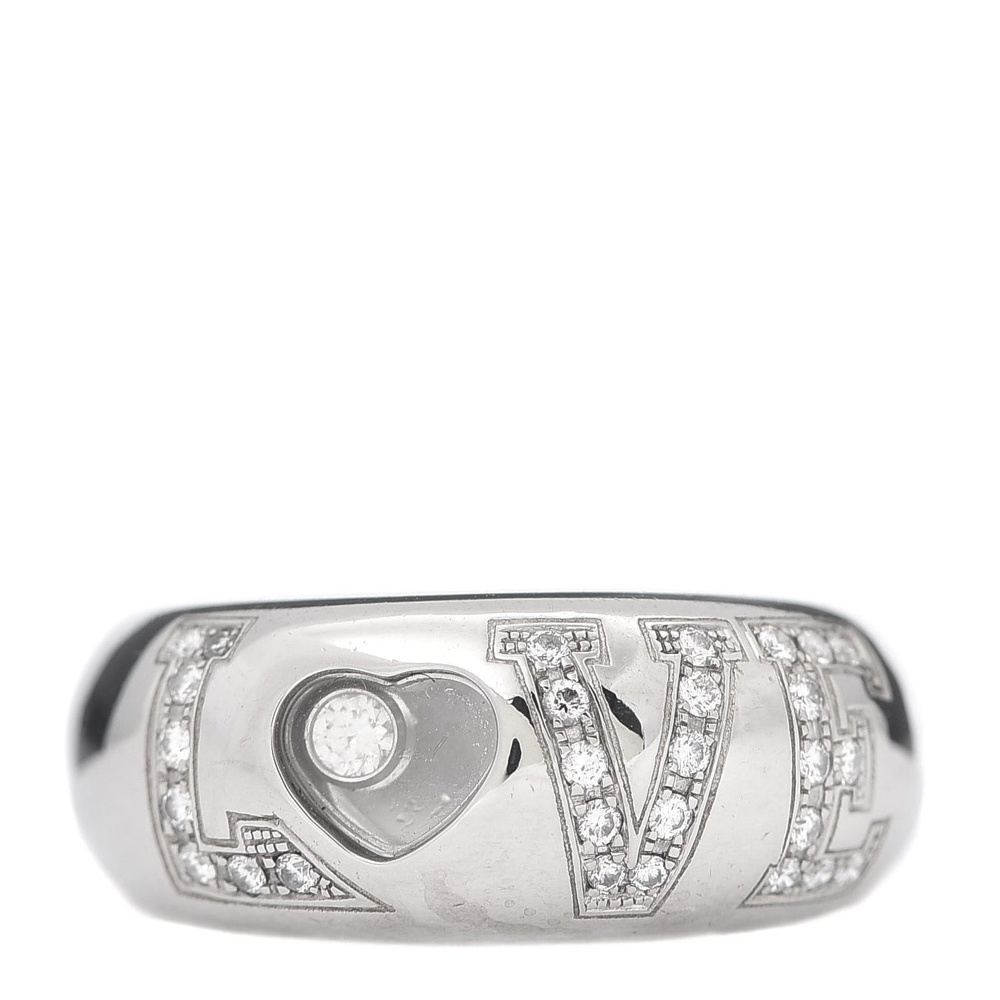 18K White Gold Happy Diamonds Love Heart Band Ring 50 5.5