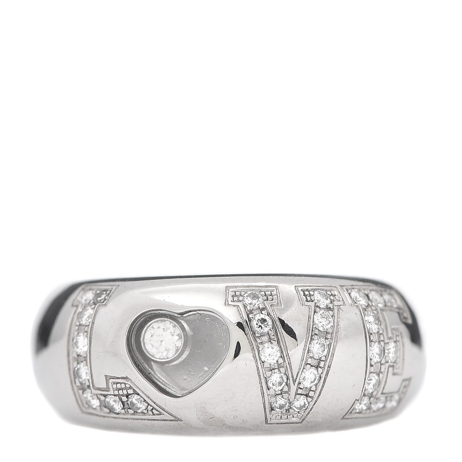 Chopard 18K White Gold Happy Diamonds Love Heart Band Ring 50 5.5 1 of 6