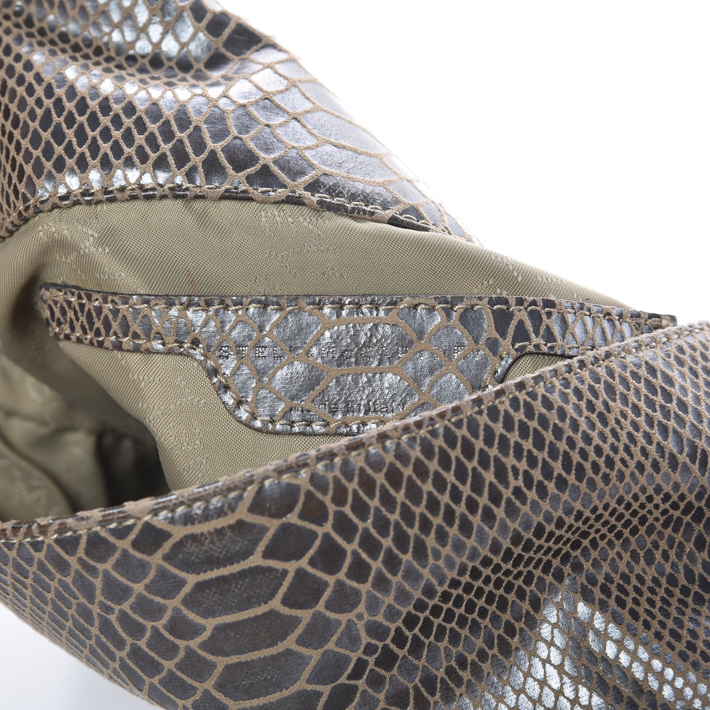 Eco Python Embossed Falabella Fold Over Clutch Brown