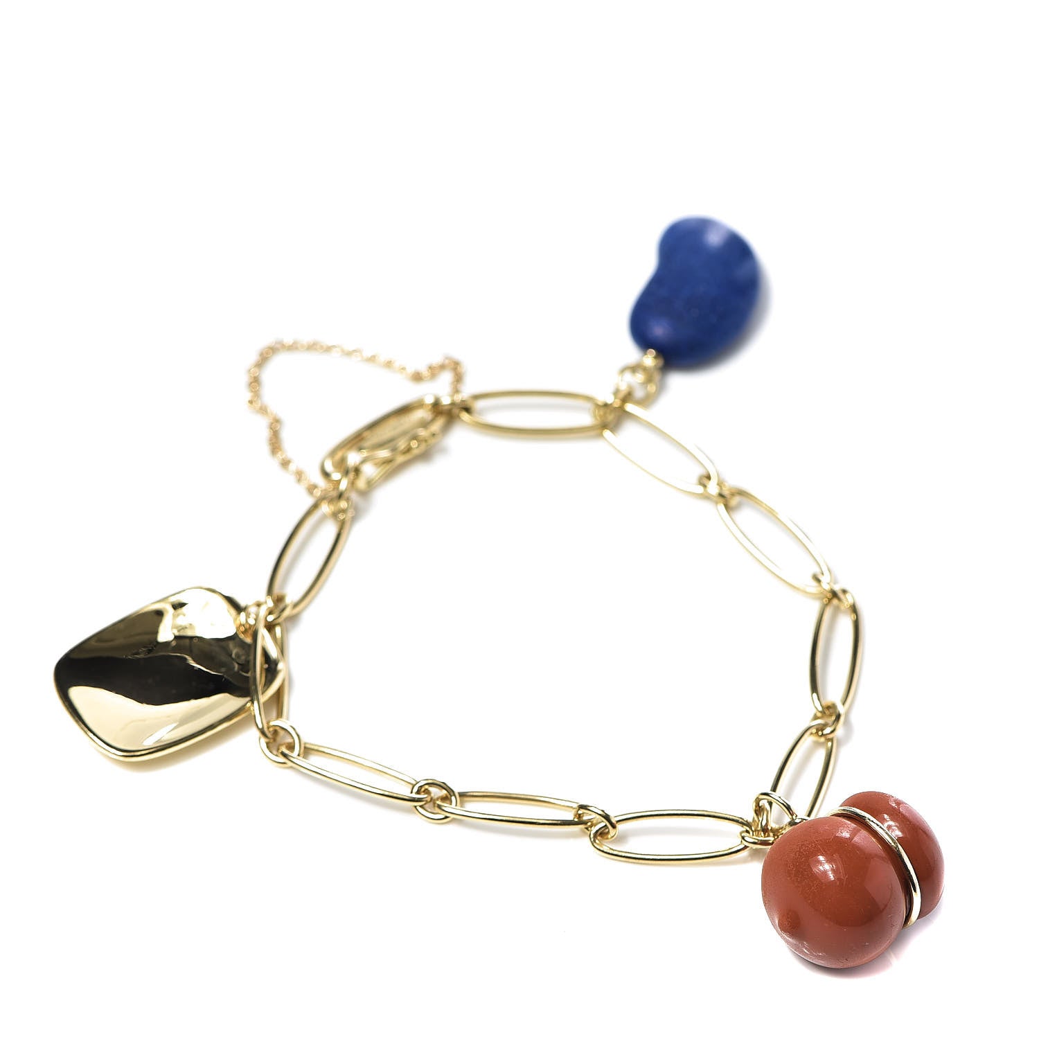 Tiffany 18K Yellow Gold Jasper Lapis Elsa Peretti Stone 3 Charm Bracelet 1 of 4