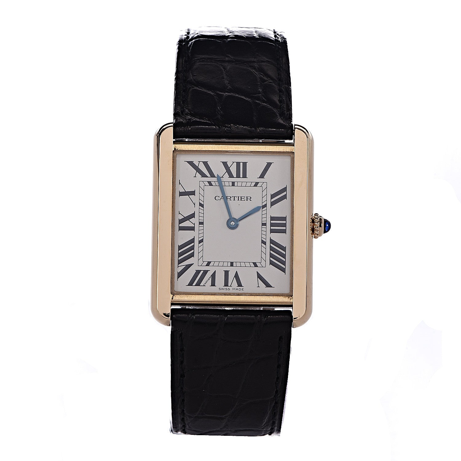 Cartier Stainless Steel 18K Yellow Gold Alligator 27mm Tank Solo Quartz Watch 1 of 9
